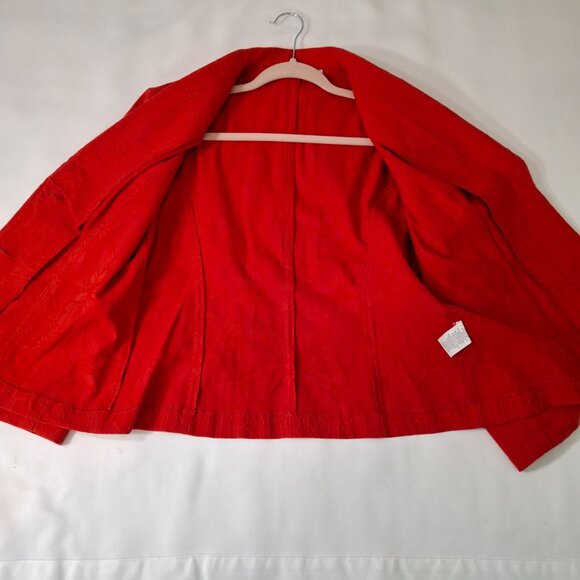 Womens Laura Petites Cotton Jacquard Cropped Blazer Red Suit Jacket Sz 10 - Picture 10 of 15